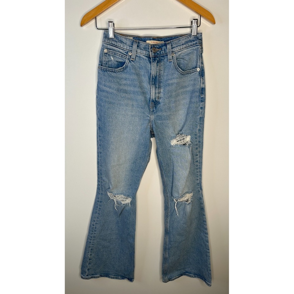 Levi's Premium 70's High Rise Flare Women's Jeans Blue Denim Distressed Size 26 - Picture 14 of 14
